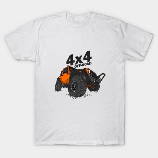 4x4 Off Road Jeep Orange T-Shirt by 4x4 Sketch